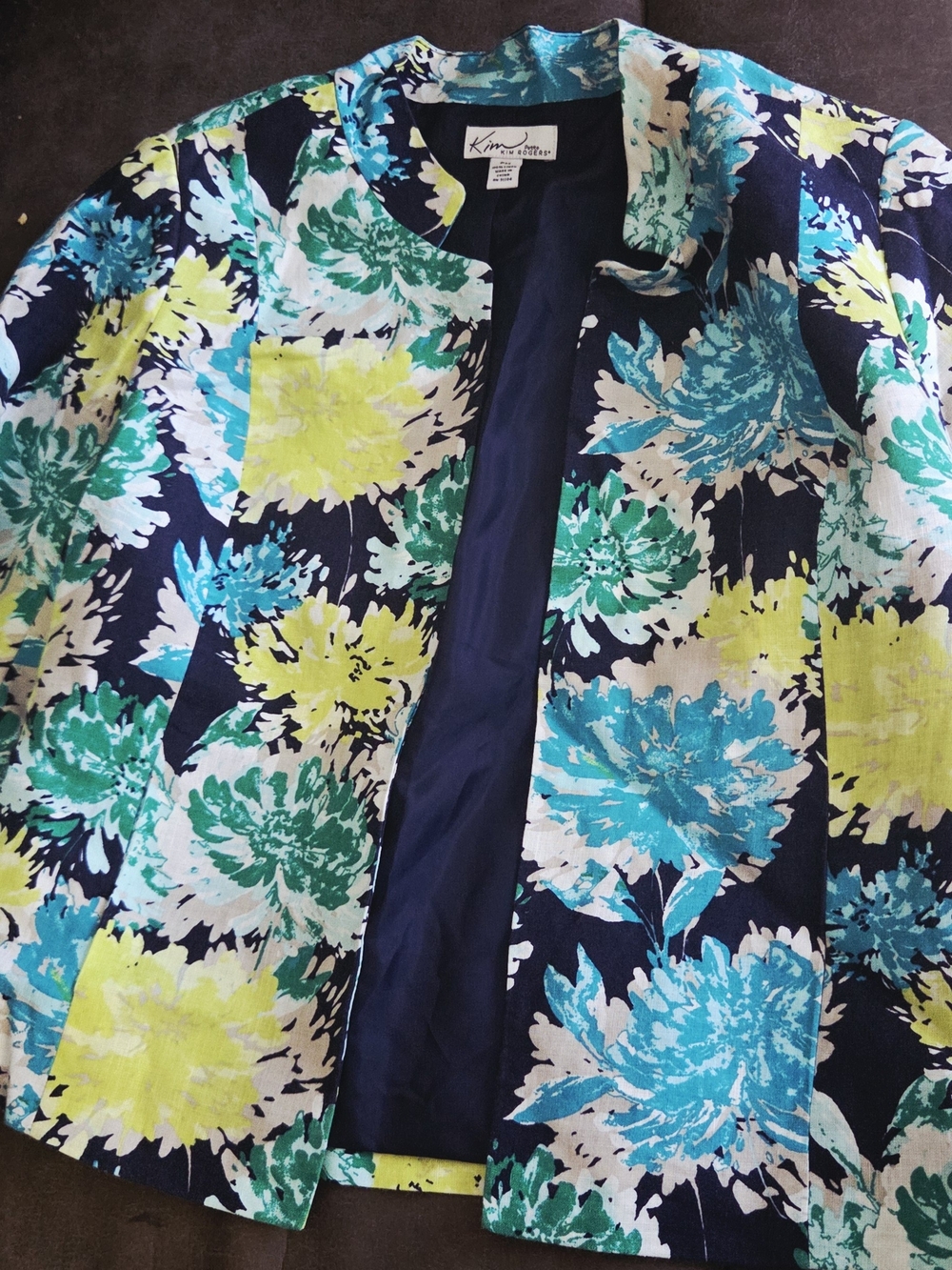 Kim Rogers Floral Open Front Jacket - Navy, Teal & Lime